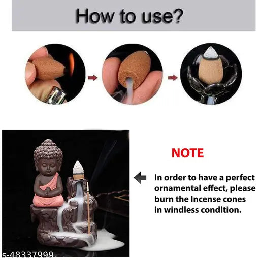 Product description: Meditating Buddha figure for home or office decor, with free incense