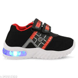 Black, lightweight casual shoes with LED accents and velcro closure