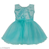 A silver baby girl's frock dress with a V neckline and short puff sleeves