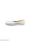 White synthetic ballet flats for women and girls, perfect for school, college, weddings, or everyday use