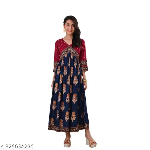 Classic Anarkali Kurti, polka print, gold buta, women's ethnic wear, party gown