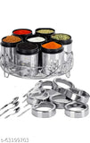 Stainless steel multipurpose masala dabba set with condiments jar, dry fruits box, wire stand, spices jar, and spoons
