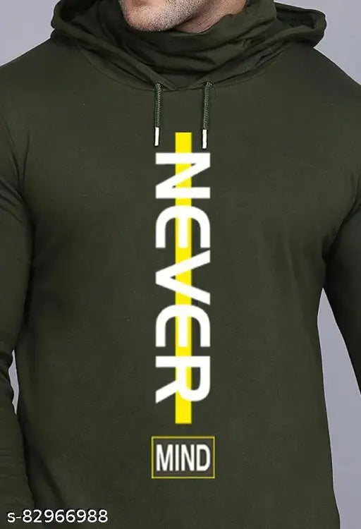 Cotton blend hoodie with mask, trendy printed men's t-shirt by Ministry of Friends. Indian-made, bio-dyed, and richly biowashed for a stylish fit