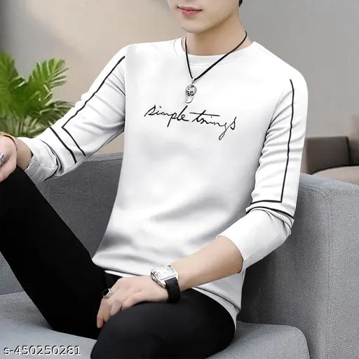 Men's regular fit printed round neck t-shirt, pure cotton, full sleeves - cool and comfortable for casual wear, India origin