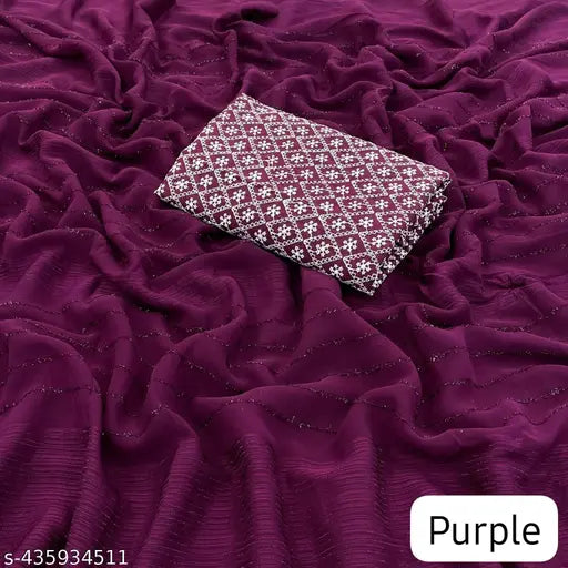 Striped chiffon Georgette saree with fur woven pattern, separate super net blouse piece, Indian-made" (97 characters)