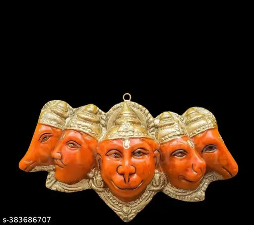 Multicolor resin Panchmukhi Hanuman idol statuette, 10cm tall decorative showpiece from India