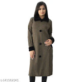 Brown and black striped shirt for women's long sleeved kurti, button-down front