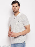 White striped cotton half sleeve polo shirt for men, self-designed by First Krush, size M (Chest 38in, Length 27in)