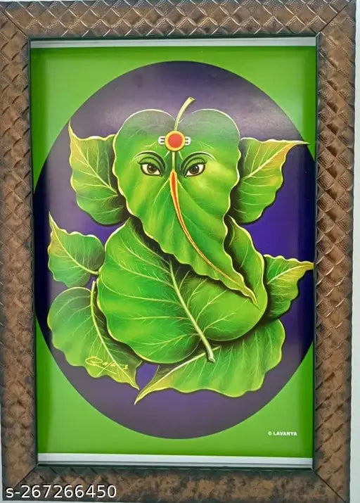Synthetic resin leaf Ganesh art photo frame, Indian decor for wall hanging and pooja rooms