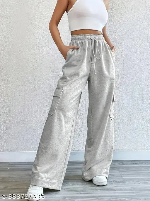 Grey cotton high waisted women's trousers with six pockets
