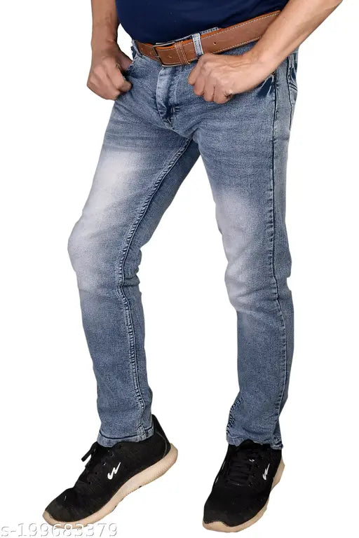 Solid denim men's jeans, pack of 1 - Indian-made, perfect fit for waist size 32, length 42 inches