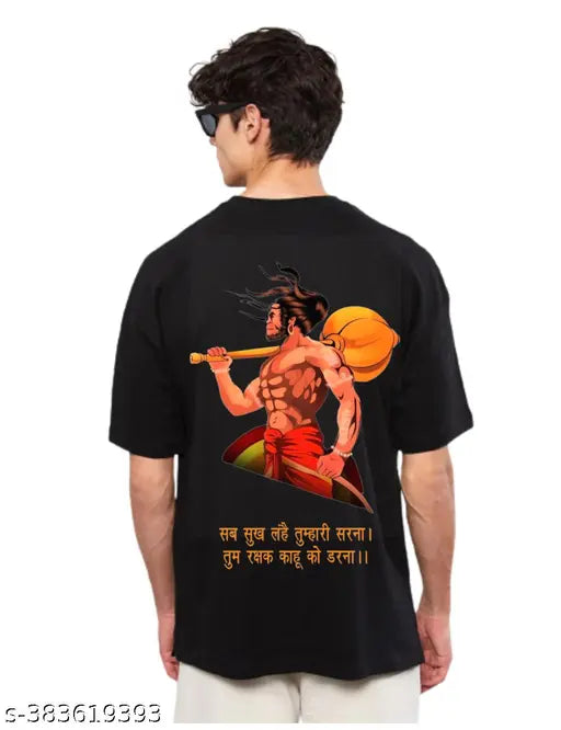 Cotton blend Hanuman ji oversized Hindu t-shirt for men, Shree Ram printed with short sleeves