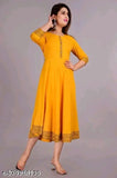 Yellow rayon mirror embroidered kurta with long sleeves