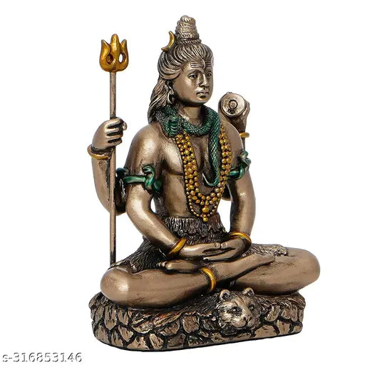 Handicraft bronze Lord Shiva figurine, intricate idol for car dashboard decor, 3 inches high & 5.5 cm long, India origin