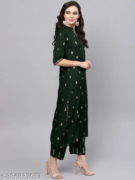 Rayon printed kurta and palazzo set, three-quarter sleeves, Indian ethnic fashion for women
