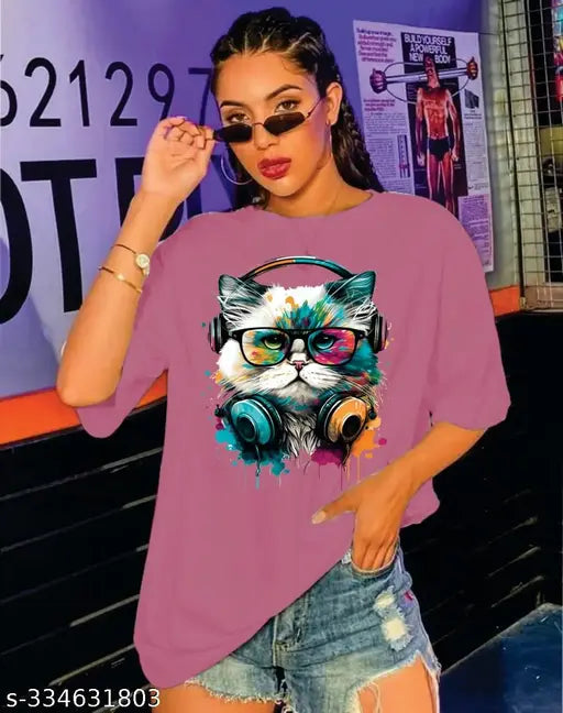 Printed Latest Stylish best trendy Casual cotton Blend oversized t shirt for women