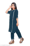 Embellished A-line crepe kurta set, lace pattern, palazzo bottoms for girls aged 7-16 years. Indian fashion for kids