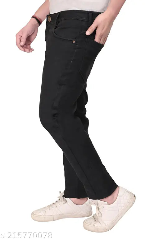 Black denim men's jeans by Jack Rider, solid pattern, available in sizes 28, 30, and 32