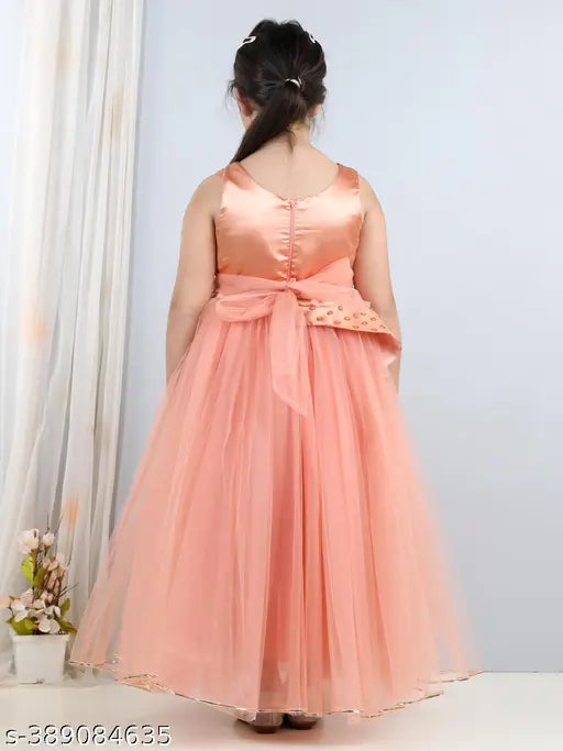 Pink tulle party dress with embellishments, full length, girls' dress