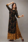 Black and gold sari-like long dress with printed design