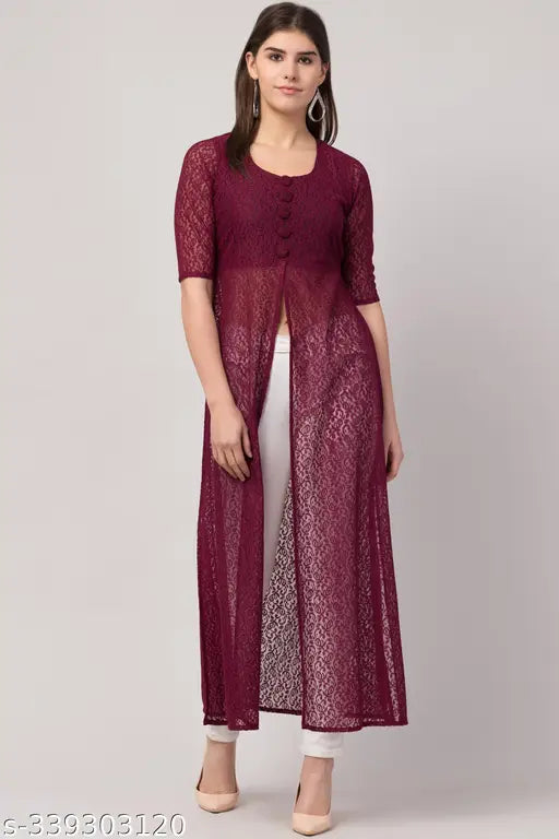 Lace kurti for women, trendy solid-colored three-quarter sleeve lace top, Indian fashion on mannequin