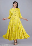 Yellow, flared, long skirt dress with polka dots