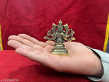 Brass Varahi Amman Idol 8cm, intricately detailed, Indian god idol with weapons, seated position on decorative base