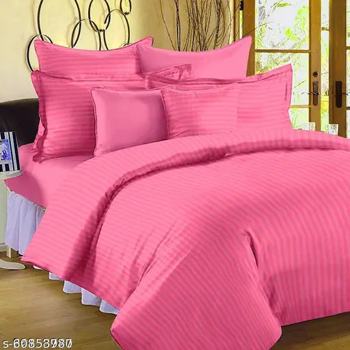 Embossed cotton striped double bedsheet, solid color, 220 thread count, 2 pillow covers, queen/king size, India-made home linen