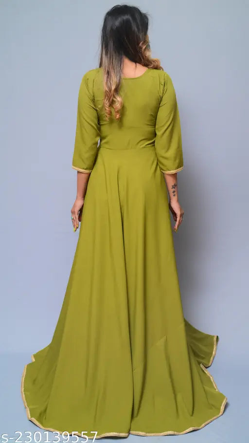 Diyaz Women's Angrakha Front Slit Open Kurti, solid polyester three-quarter sleeves, India-made fashion wear for XS to XXXL sizes. Angrakha style with front slit, ideal for golden bottom wear and chandbali. Confirm size using the included size chart, minor color variations may occur due to screen lighting differences