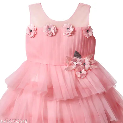 Pink chiffon net sleeveless party dress, knee length