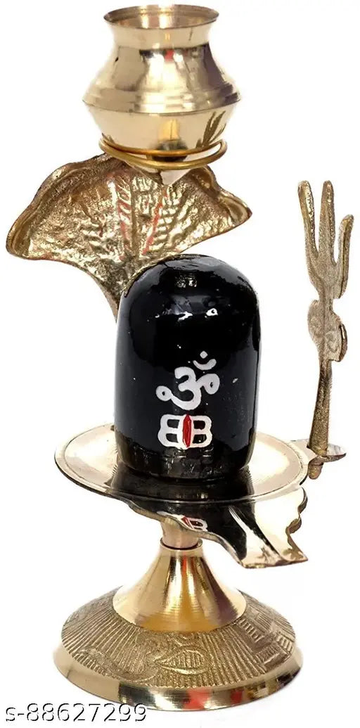 Brass Shivling with trishul and lota for home pooja worship, authentic Indian art piece (11 cm L x 10 cm H)