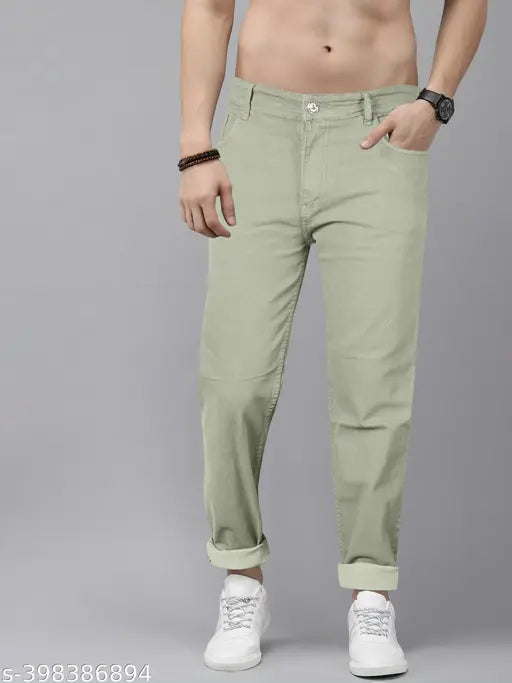 Black cotton blend regular fit jeans for men, solid style with a 28 inch waist, 42 inch length, and 34 inch hip size from Just Black Men