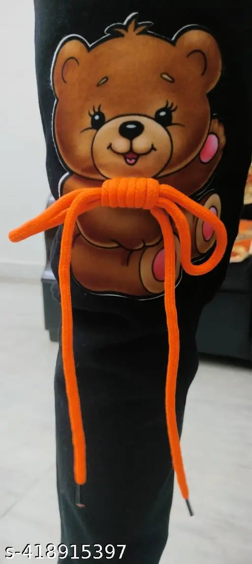 Black men's teddy jeans with orange drawstrings