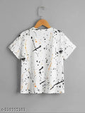 White cotton half sleeve t-shirt with all-over print, perfect for casual wear and machine/hand washable. Made by Brand Tree Shop in India