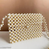 White pearl beaded cross body clutch purse for women, evening bag