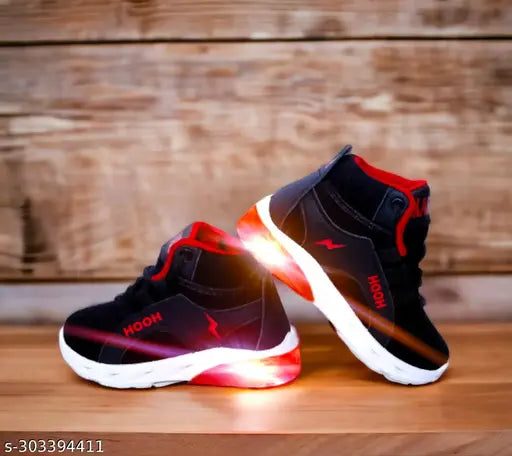 Black red children's sneakers with LED lights