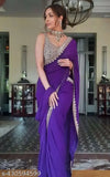 Purple heavy georgette saree with embroidered blouse