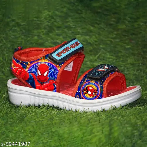 Trendy kids' sandals with Spiderman design, red, navy blue, green colors