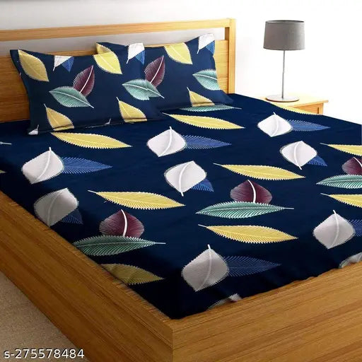 Glace Cotton printed botanical King Size Lugzry bedsheets with elastic fit, ideal for summer and easy home washing (72x78 inch)