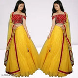 Embroidered net semi-stitched lehenga choli with lace dupatta, satin fabric and heavy embroidery work, Indian bridal wear
