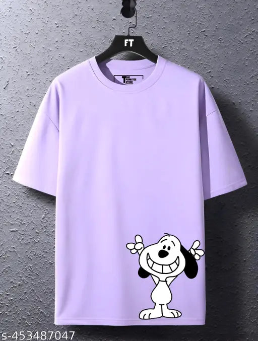 Oversized cotton blend round neck t-shirt, trendy print design, perfect for all seasons, men's polyester fabric