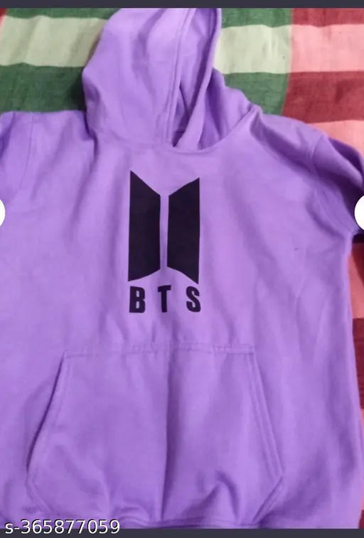 BTS Girls wool hoodie, printed net pattern for kids aged 9-16 years, long sleeves on display