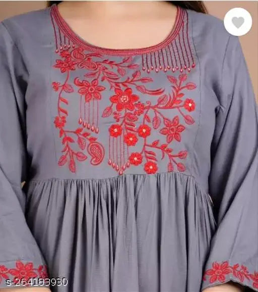 Embroidered rayon blouse, gray three-quarter sleeves, Indian handcrafted fashion for women's wardrobe