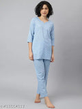 Trendy stylish cotton nightsuit for girls and women, printed pattern with three-quarter sleeves, available in XS to XXL sizes
