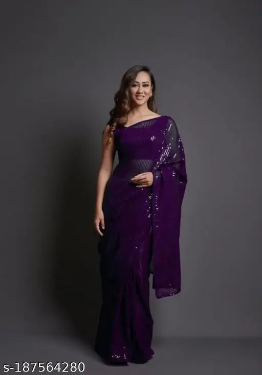 Women's sequined embroidered georgette saree with blouse