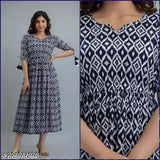 Classic blue cotton kurti, three-quarter sleeves, printed combo. High-quality cotton for comfort and breathability. Perfect for work or casual outings. #BlueCottonKurti #ClassicStyle #ComfortableFashion #IndianHandicrafts