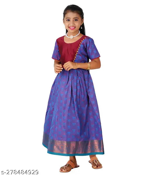 Silk pattu pavadai for kids, traditional art silk lehenga with jacquard stitch and zari detail, Indian craftsmanship showcased