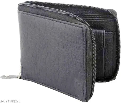 Black faux leather men's wallet, 2 compartments, 3 card slots, 1 coin pocket - latest model from India