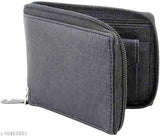 Black faux leather men's wallet, 2 compartments, 3 card slots, 1 coin pocket - latest model from India