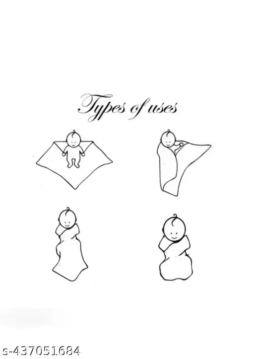 Black and white line drawing of a baby swaddled in a muslin blanket. 3 pack.